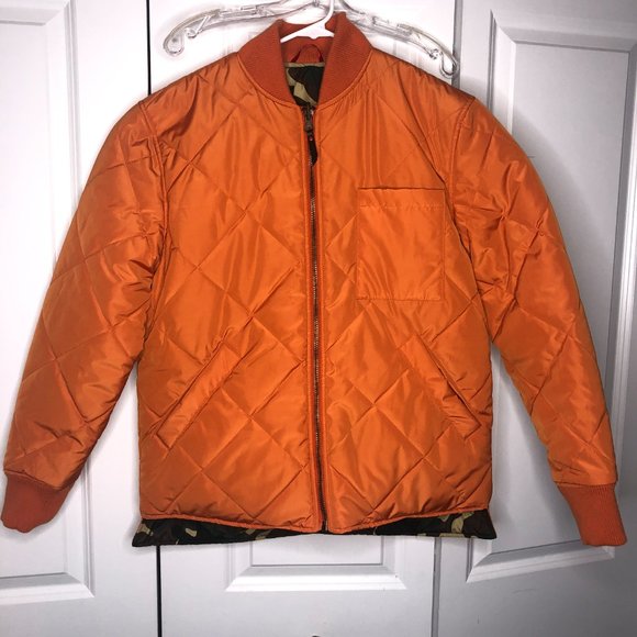 New Robert Graham Reversible Puffer Jacket Orange and Camo - Picture 2 of 14
